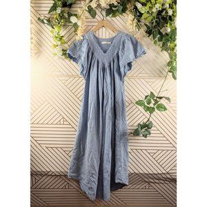 Christy Dawn Women's Blue Midi Dress Eyelet Neckline Size M READ